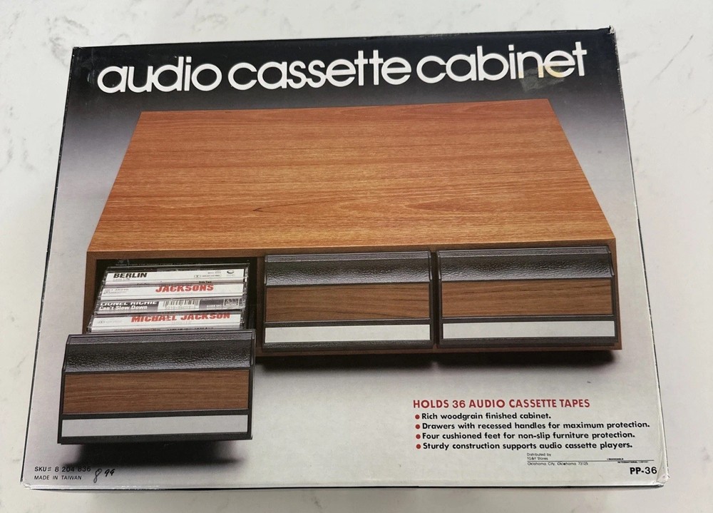 Vintage Audio Cassette Cabinet New In Box & Sealed Wood Grain Finish