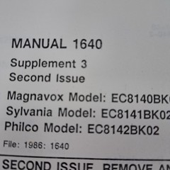 Magnavox Sylvania Philco EC8140BK03 Service Manual 1986 Supplement 3 Illustrated