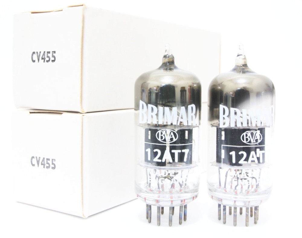 NOS Match 1 pair BRIMAR ECC81 12AT7 TUBES Square getter Carbon Black plate #MA 1