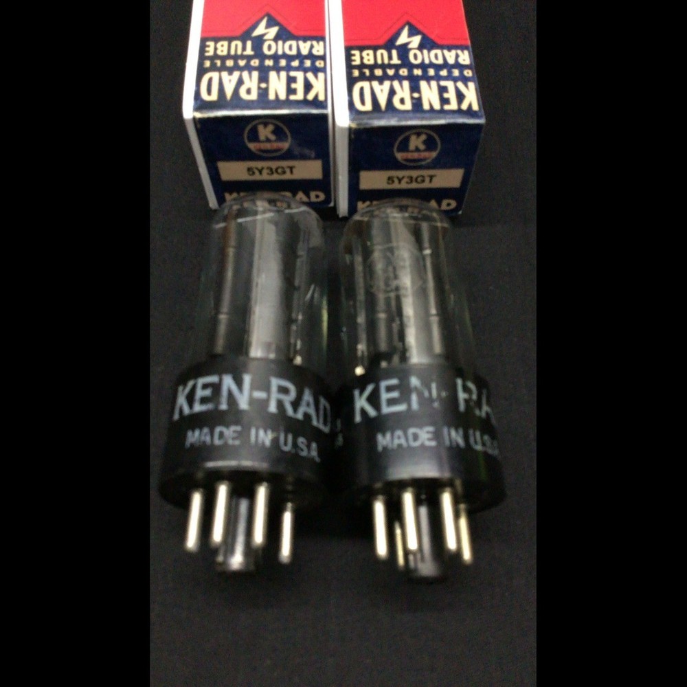GREAT PAIR KEN RAD 5Y3GT Black Plate VINTAGE Rectifier VACUUM TUBES O.9759