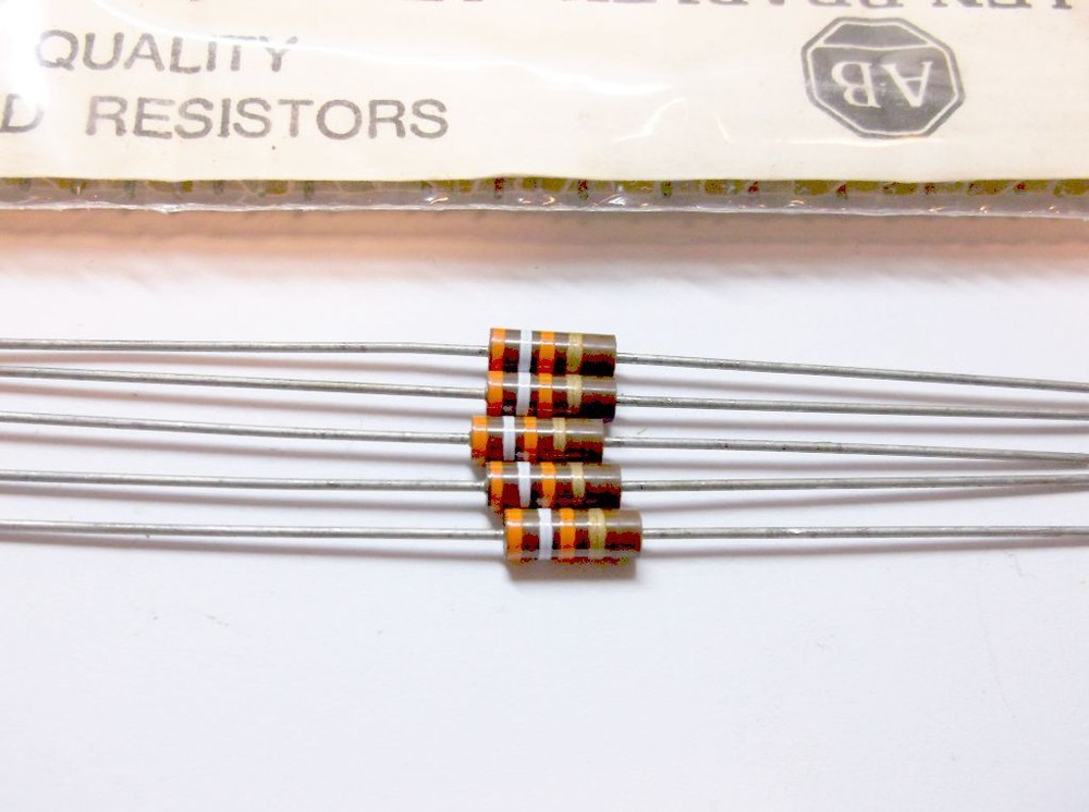 5 Allen Bradley Carbon Comp Resistors 39k 1/2W 5%