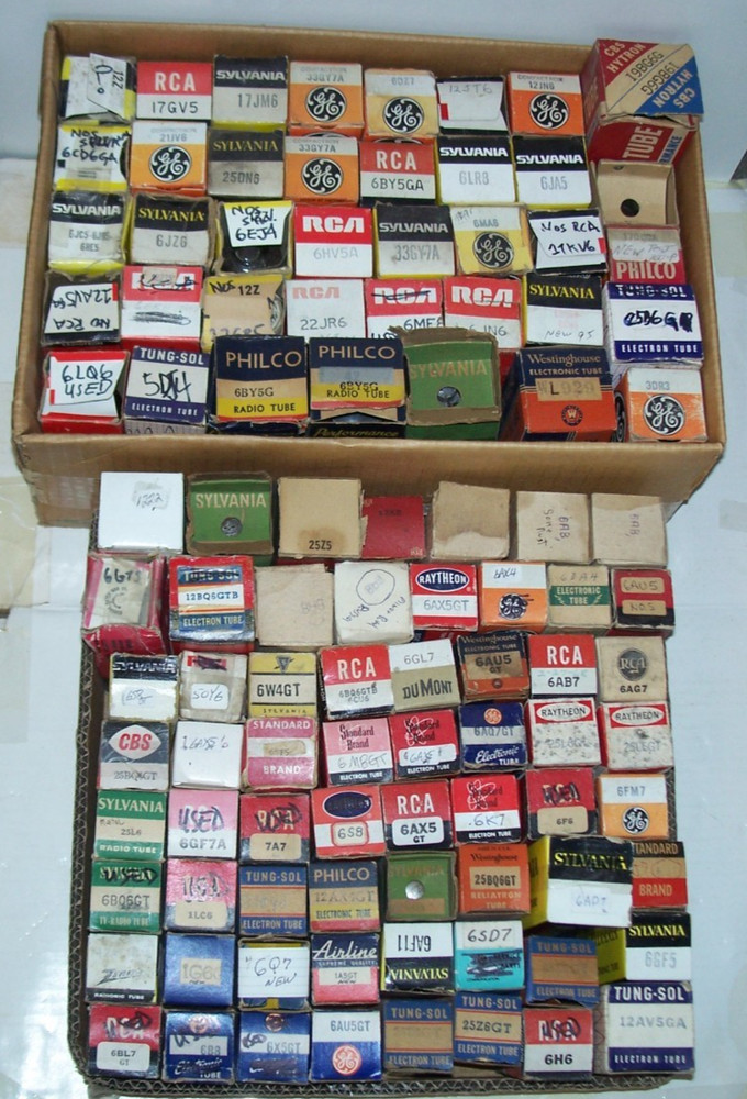 Lot of (100+) NOS & used tubes in boxes,collection,radio,amp,compactron,octal,++