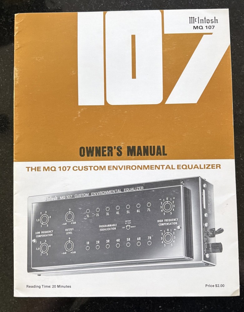 McIntosh MQ107 Environmental Equalizer Owners Manual *Original*