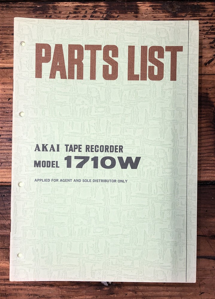 Akai Model 1710W Reel to Reel Parts List Manual *Original*