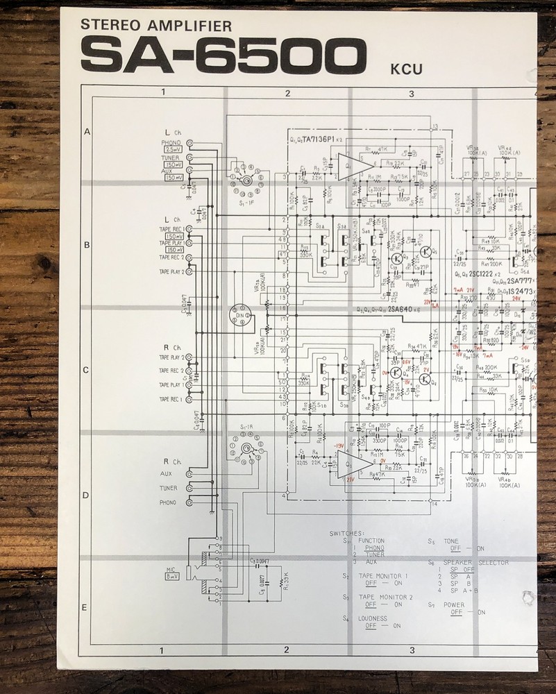 Pioneer SA-6500 Amplifier Fold Out Schematic *Original*