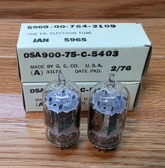 2- GE JAN 5965A 12AT7 Vacuum Tube Tested NOS/NIB Clear Top Side Getter Matched