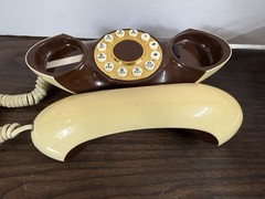 Vintage Genie Space Age Phone Push Button Cream Brown MCM USA Works + 15’ Cord