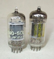 Tung Sol & Raytheon 12AX7 Tubes Long Gray Ribbed Plate 1 D & 1 O Getter Pair