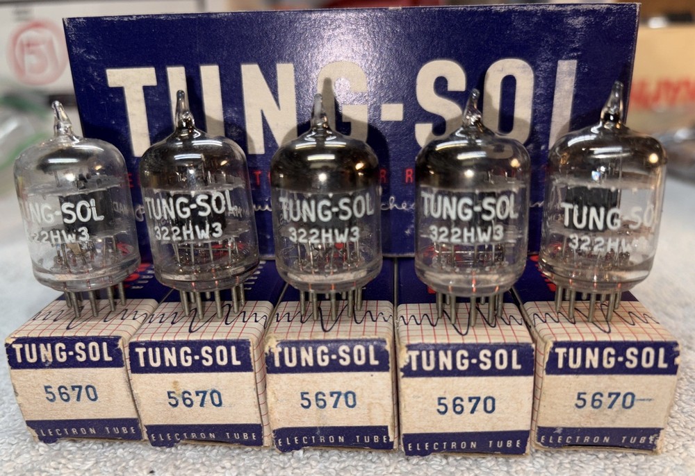 5- Tungsol 5670 Black Plate Vacuum Tubes New In Box Matching Dates