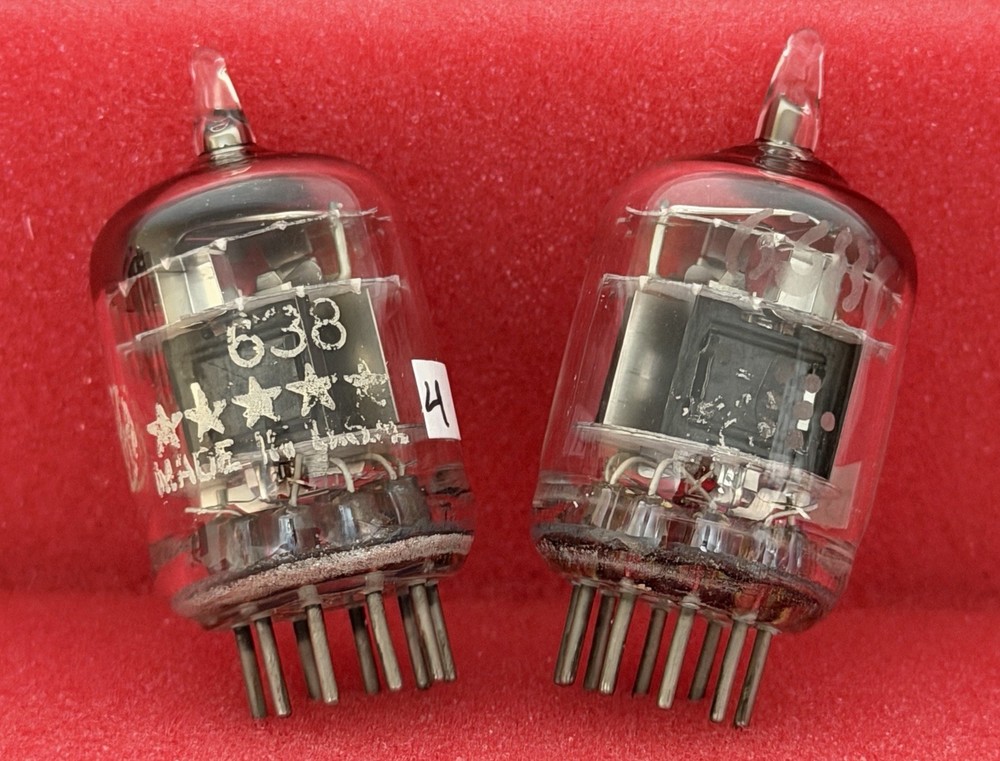 Two GE 6386 Tubes /Amplitrex Tested / D Getters / x3 Mica / Black Plates 1950’s