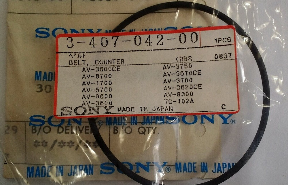 Sony 3-407-042-00 Belt Tape CTR RBR 0837 OEM Japan Counter Vtg 1987