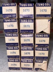 5- Tungsol 5670 Black Plate Vacuum Tubes New In Box Matching Dates