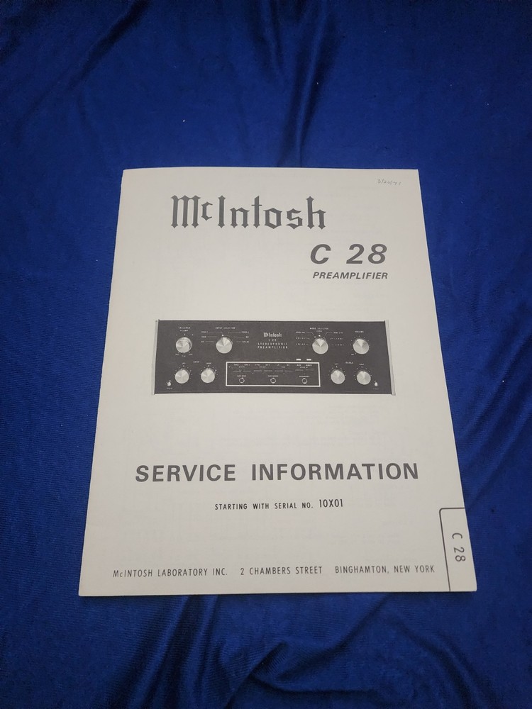 McIntosh C28 Preamplifier – Service Information (SN start w/10X01) ORIGINAL