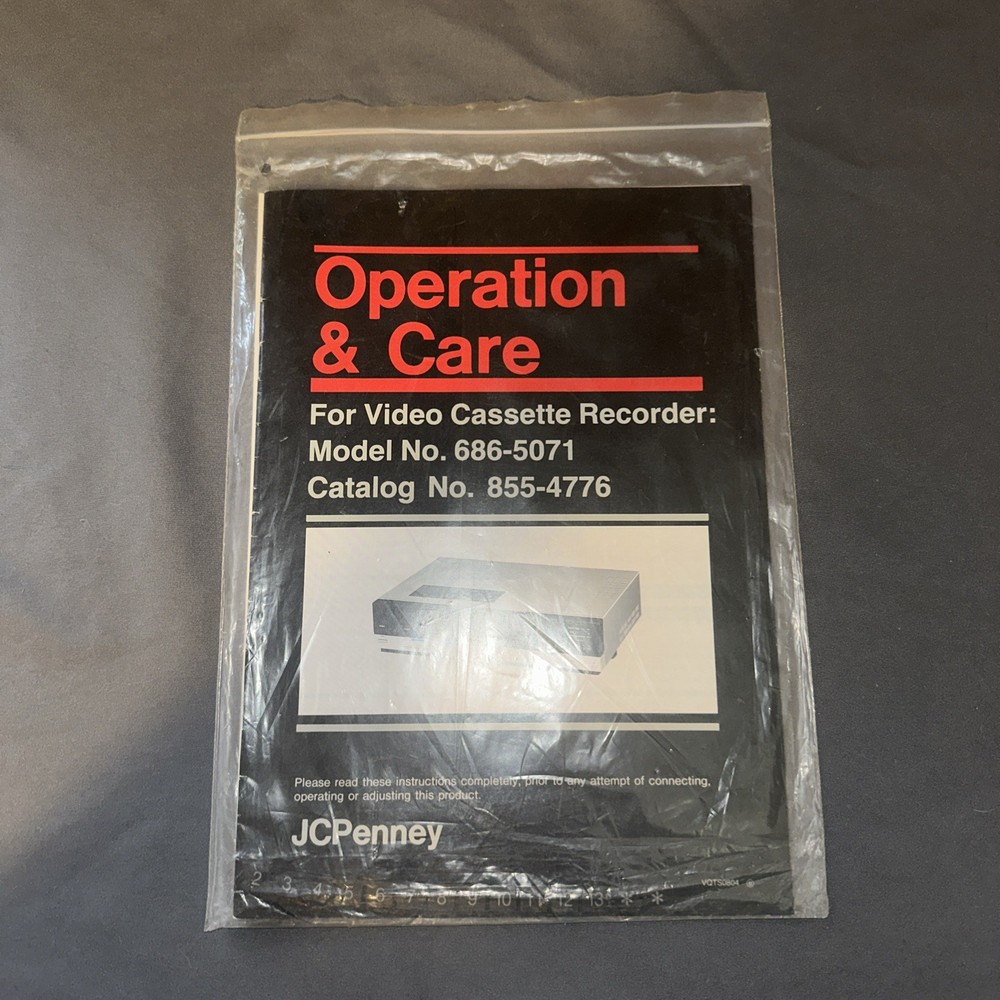 JCPenney VCR Model No. 686-6076 Catalog No. 855-4139 Operation & Care Manual