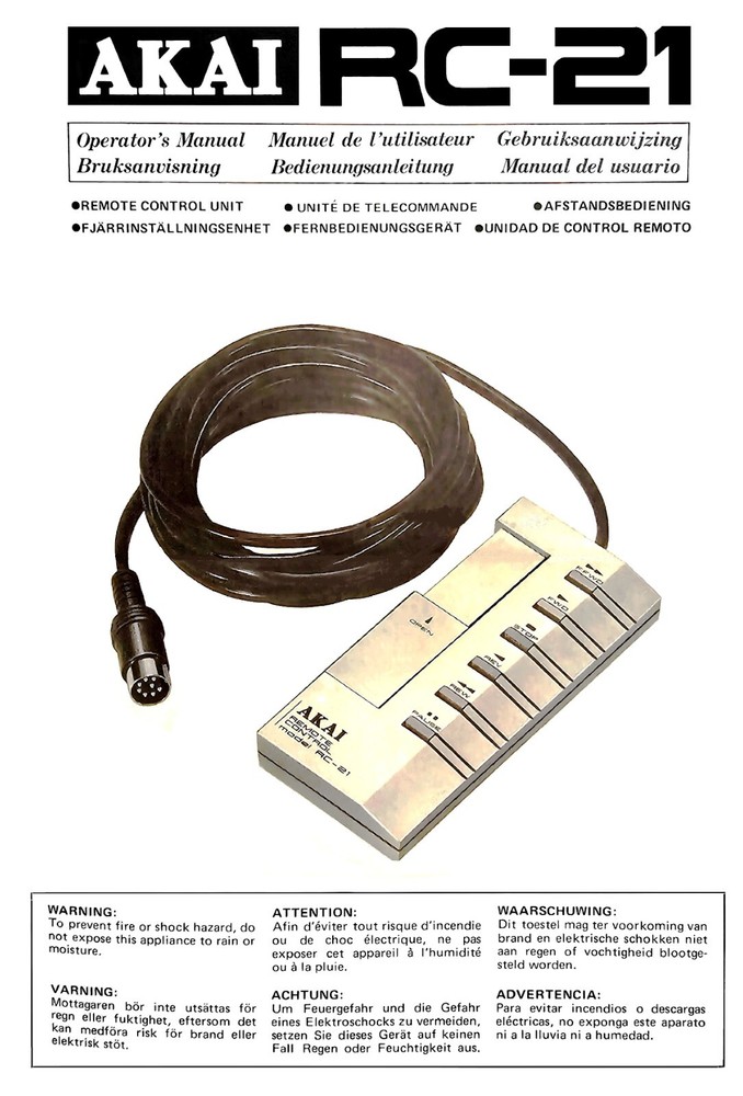 High res scans of Akai RC-21 remote control owner’s manual for GX reel-to decks
