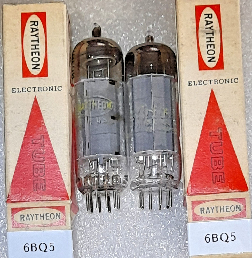 Pair 6BQ5 Raytheon 2 getter posts Vacuum Tubes, TV-7D Tested – will combine ship
