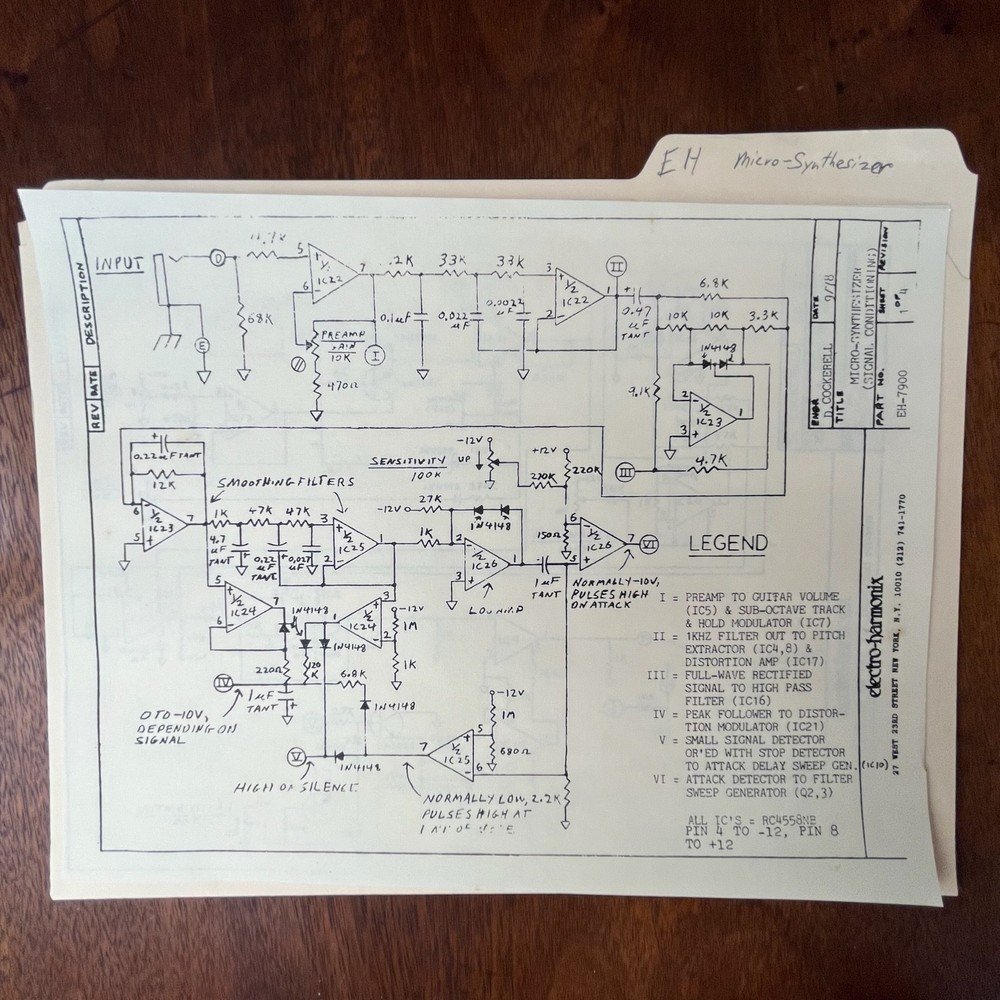 RARE VINTAGE ELECTRO-HARMONIX MICRO SYNTHESIZER PEDAL SCHEMATICS