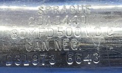 SPRAGUE Capacitor 29A3440 80MFD 500 VDC CAN NEG.