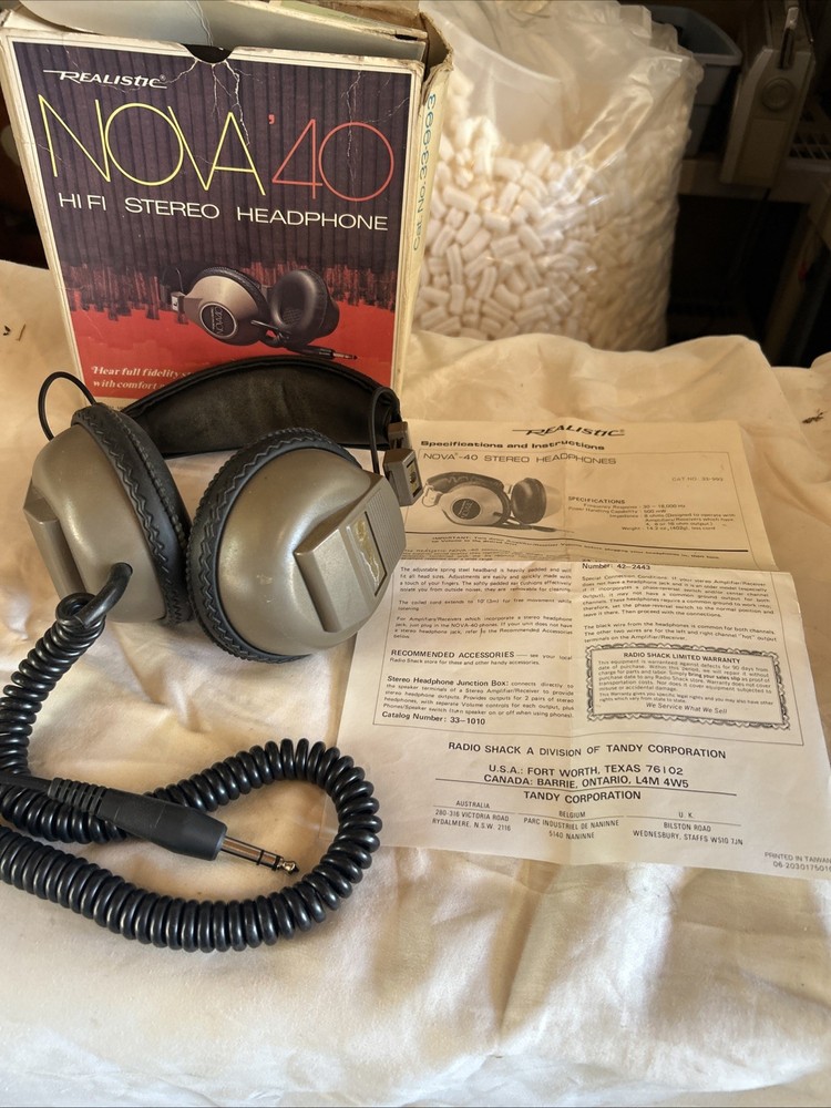 Realistic Nova 40 Hi Fi Stereo Headphones Vintage Tested Working EXCELLENT