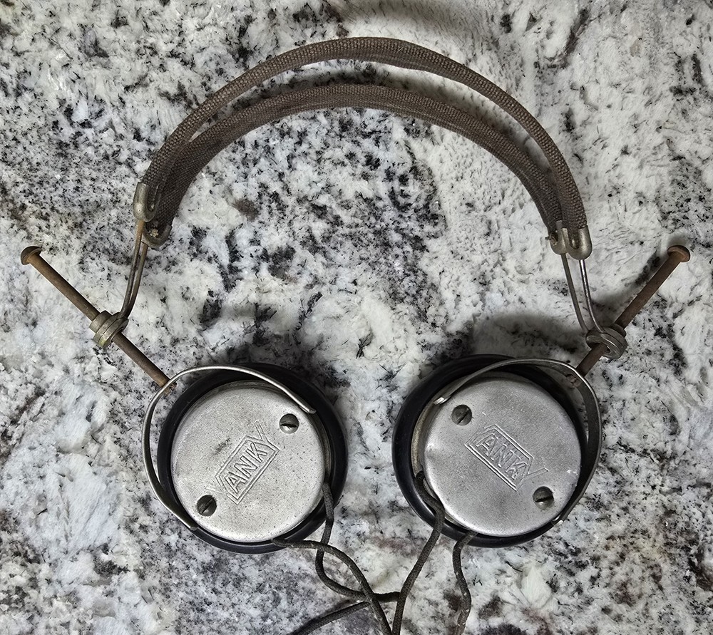 1920s-Era Antique Yanky Headphones with Headband & Cloth Cord – Very Rare Brand!