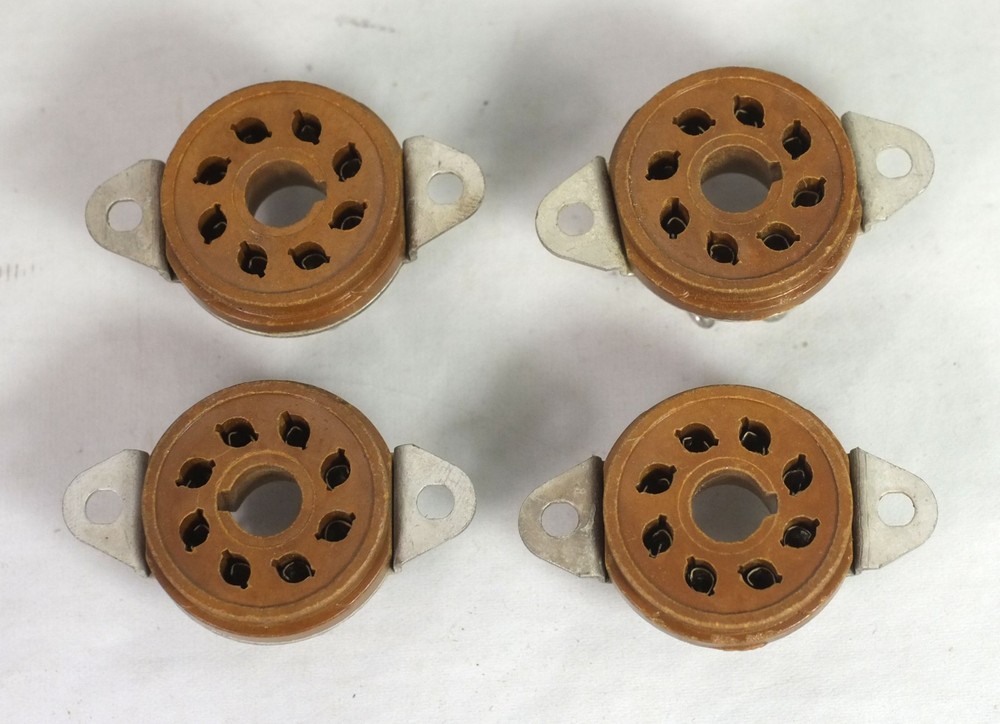 4 NOS Vintage Cinch 8-pin Octal Brown Tube Sockets