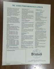 McIntosh MC 2500 Color Brochure Excellent Condition