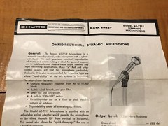 Shure 61-7719 Dynamic Microphone Data Sheet OMNIDIRECTIONAL VINTAGE ORIGINAL-OEM