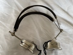 Antique PAL Headphones Cloth Wire Headband Radio Headset Earphones Pin Plugs