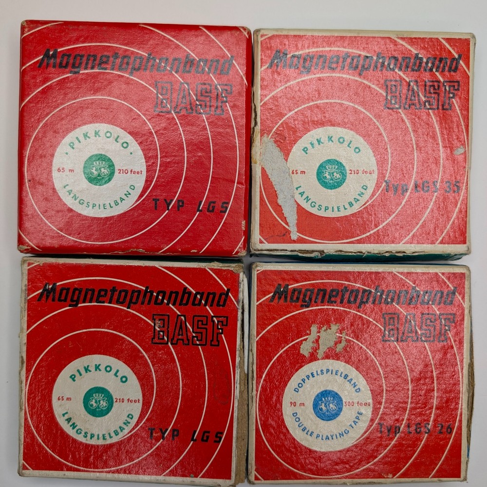 x4 LOT Magnetophonband BASF Reel 3″ Tape Box LGS Germany Pikkolo Doppelspielband
