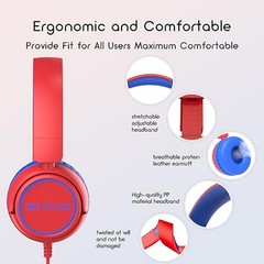 Kids Headphones Wired, Stereo Foldable Tangle-Free 3.5mm Jack Adjustable On