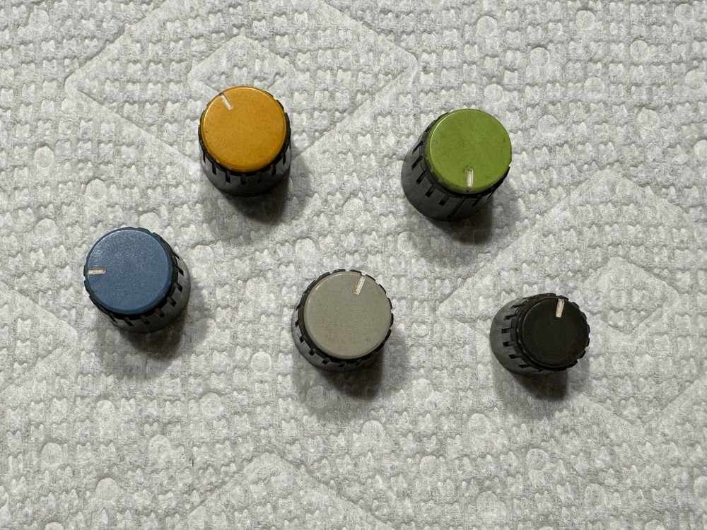 Fostex Model 350 Recording Mixer Control Knob Lot 5 Orange Blue Gray Green Black