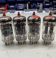*PREMIUM* Matched Quad (RED TIP) 1963 Raytheon 12AX7A Tubes Amplitrex Tested