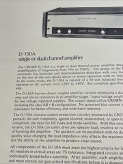 Original 1970 CROWN D 150 A Dual Single Channel Amplifier Advertising Spec Sheet