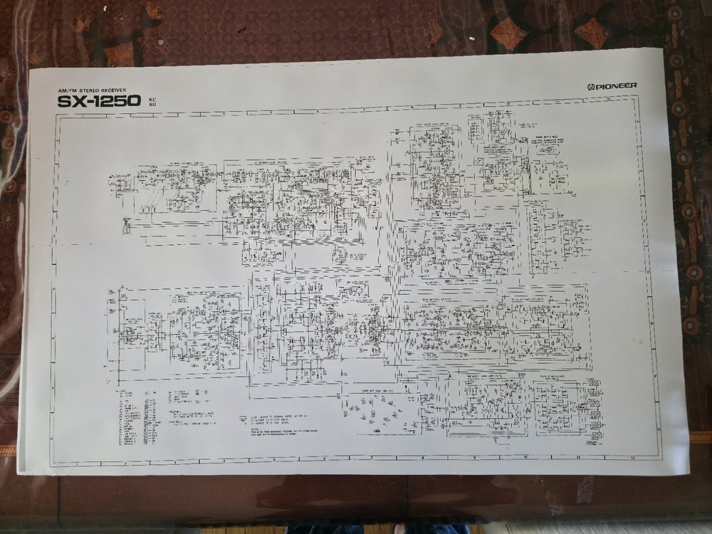 Pioneer SX- 1250 AM/FM Receiver Schematics- Large Print 24″x36″