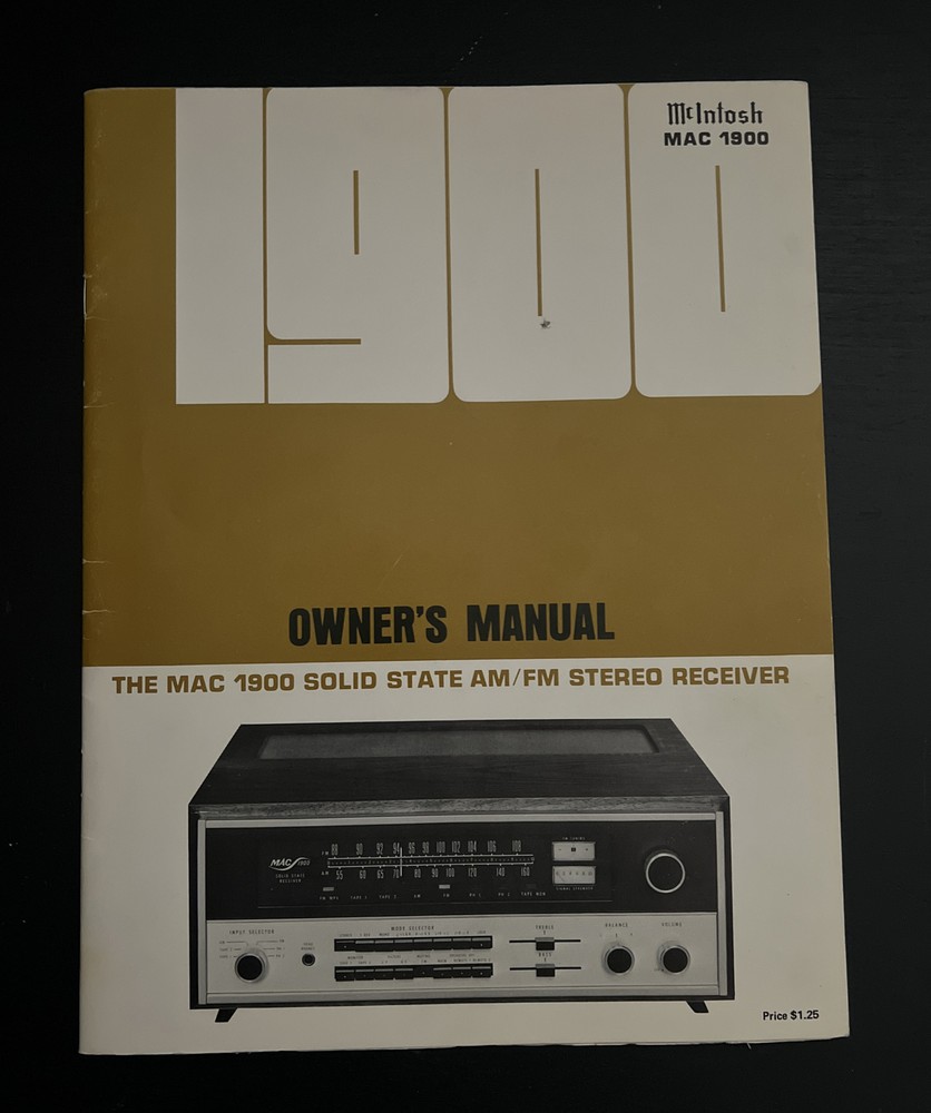 Vintage Original McIntosh MAC1900 Manual, NEW
