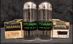 SYLVANIA 6SN7 GTB TUBE 1968 GREEN LABEL BLACK BASE CHROME TOP FOIL MATCHED SET