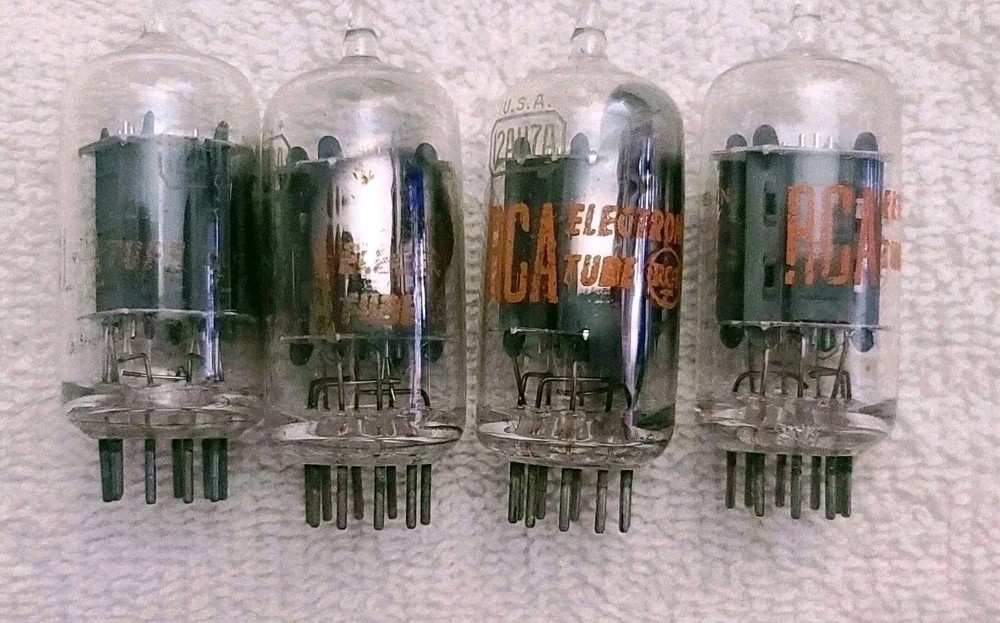 Very Strong Quad RCA 12AU7A Clear Top Grey Plate Side [] Getter
