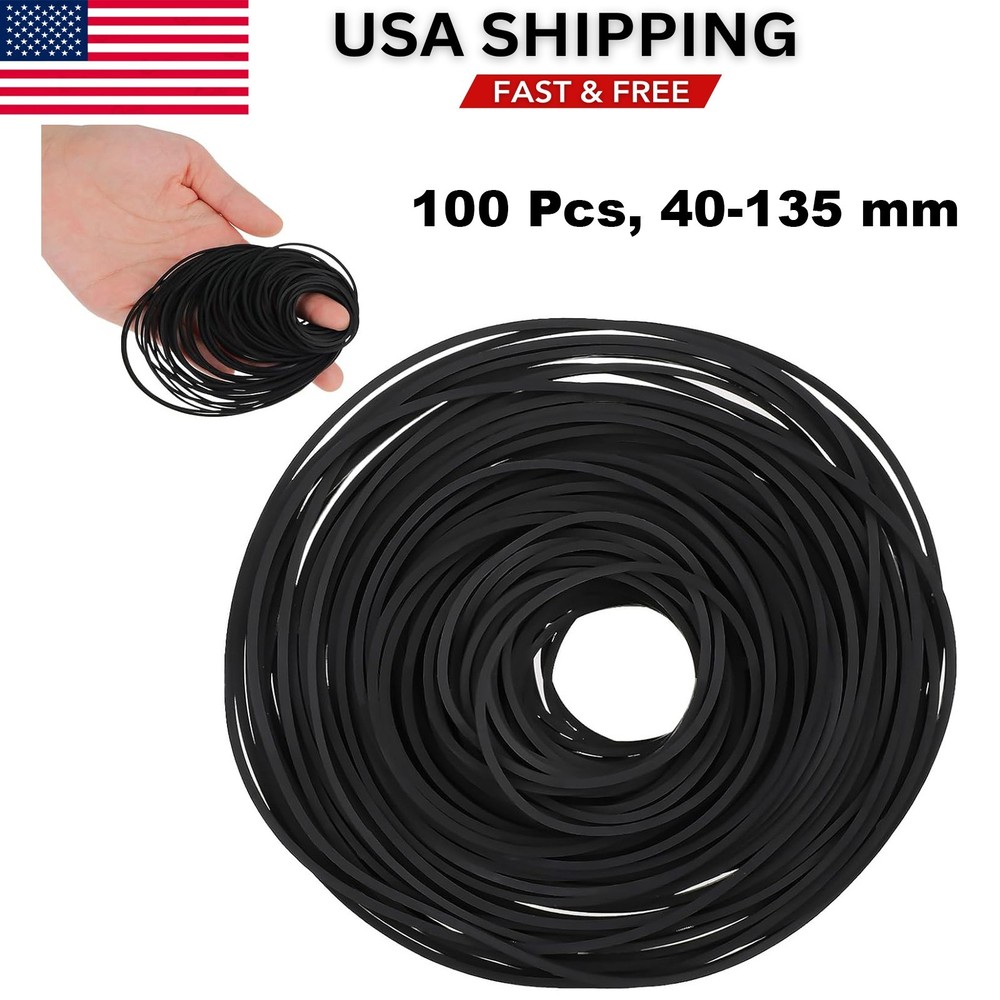 100pcs Cassette Recorder Belts Assorted 40-135mm Rubber Drive Repair Kit