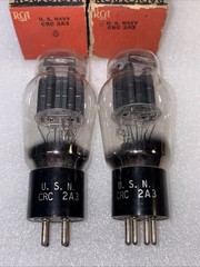 Matched Pair RCA USN CRC 2A3 Dual D Getter Vacuum Tubes Amplitrex NOS 1943 Date