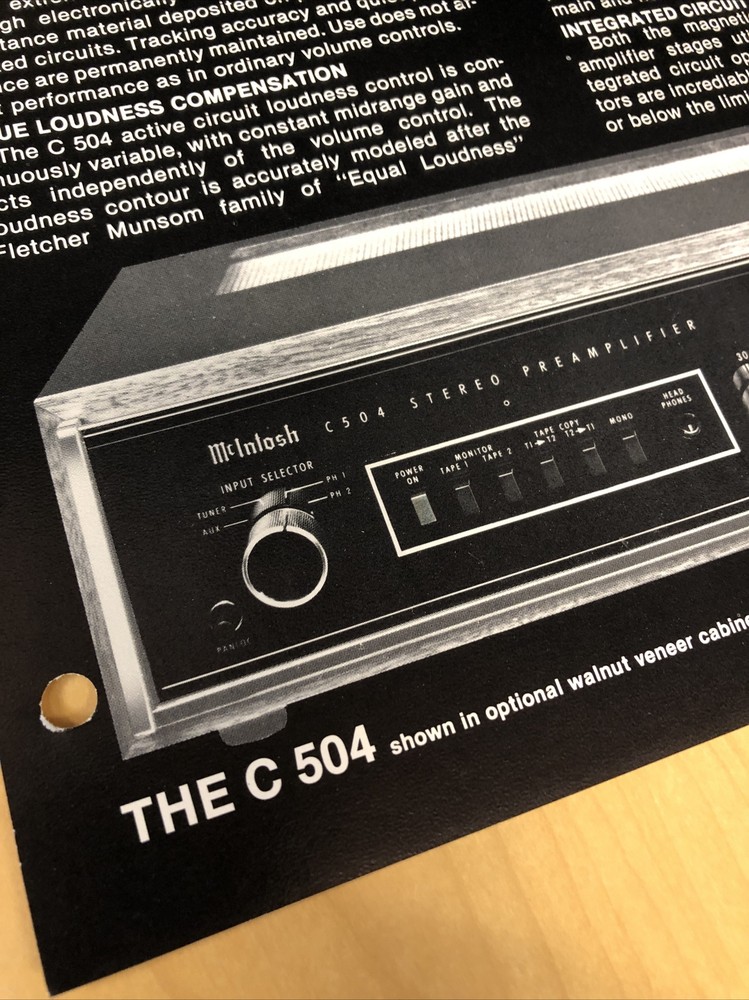 McIntosh C 504 PreAmplifier ORIGINAL DEALER SPEC SHEET