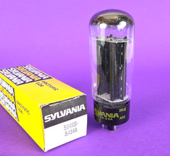 SUPERB SYLVANIA 5U4GB 5AS4A TALL BLACK PLATE TUBE HALO * NEW OLD STOCK IN BOX