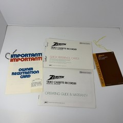 Zenith JR9000W Betatape Quick Guide Manual Registrtion Card Features RARE
