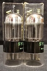 SYLVANIA 6SN7 GTB TUBE 1968 GREEN LABEL BLACK BASE CHROME TOP FOIL MATCHED SET
