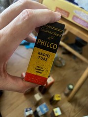 18 radio tubes for sale open box some nsos philco,rca, ge. some are tv???