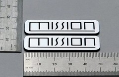 Mission Electronics Badge Logo Emblem Custom Incised Silver Pair With Adhesive