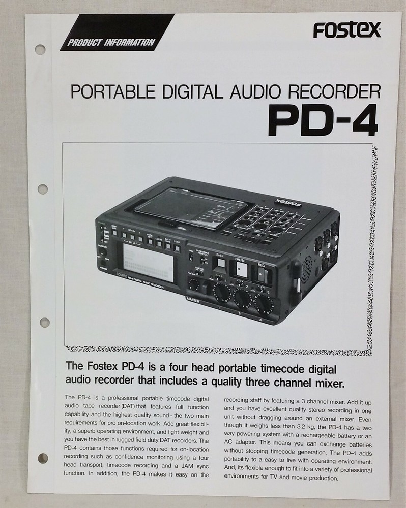 Vintage Fostex Portable Digital Audio Recorder PD-4 Advertising Brochure