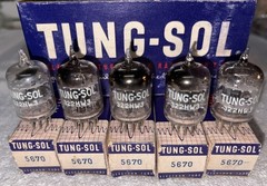 5- Tungsol 5670 Black Plate Vacuum Tubes New In Box Matching Dates