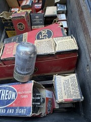 Vintage Assorted Vacuum Tubes Lot Sylvania RCA GE Philco With RCA tube caddy