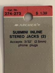 Radio Shack Submini Inline Stereo Jack (1) 274-273 Tandy Archer 🔥NEW NOS💥
