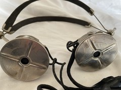 Antique PAL Headphones Cloth Wire Headband Radio Headset Earphones Pin Plugs